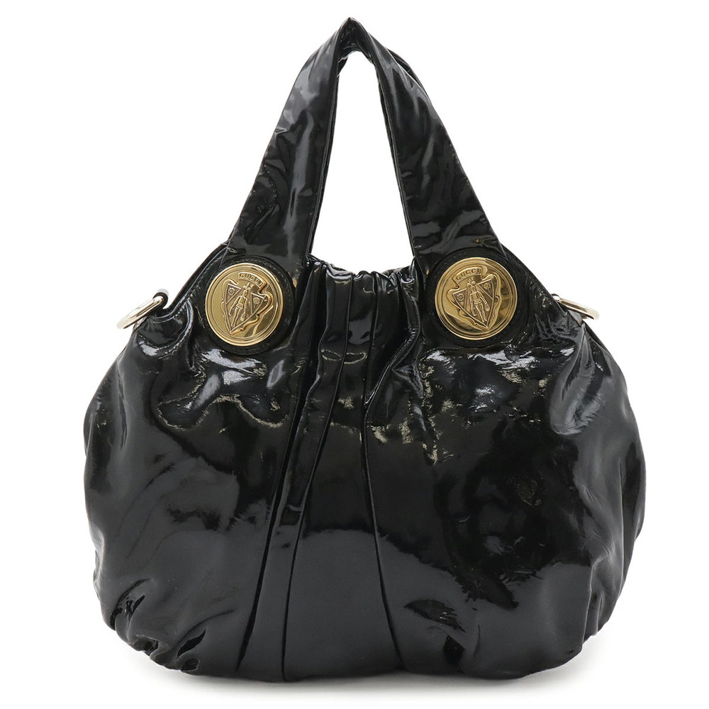 Gucci Hysteria Handbag Tote Bag Shoulder Patent Vernis Leather Black Strap
